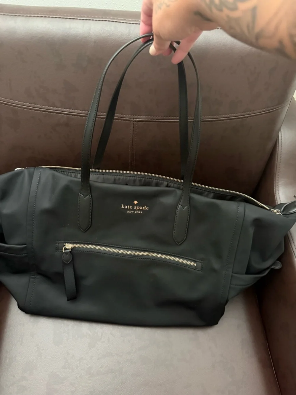 kate spade Black Nylon Shoulder Tote with Front Zip Pocket